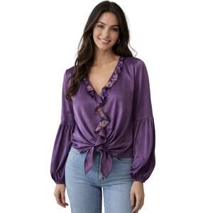 Vanita Rosa Blouse Balloon Sleeves Silk Sheen Luxury Purple Embroidered applique